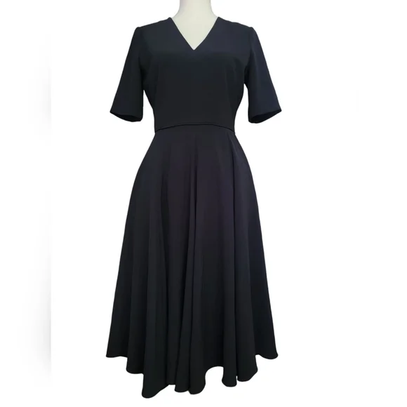 Gal Meets Glam Edith City Crepe Fit & Flare Classic Black Midi Dress Size 6 - Picture 4 of 13
